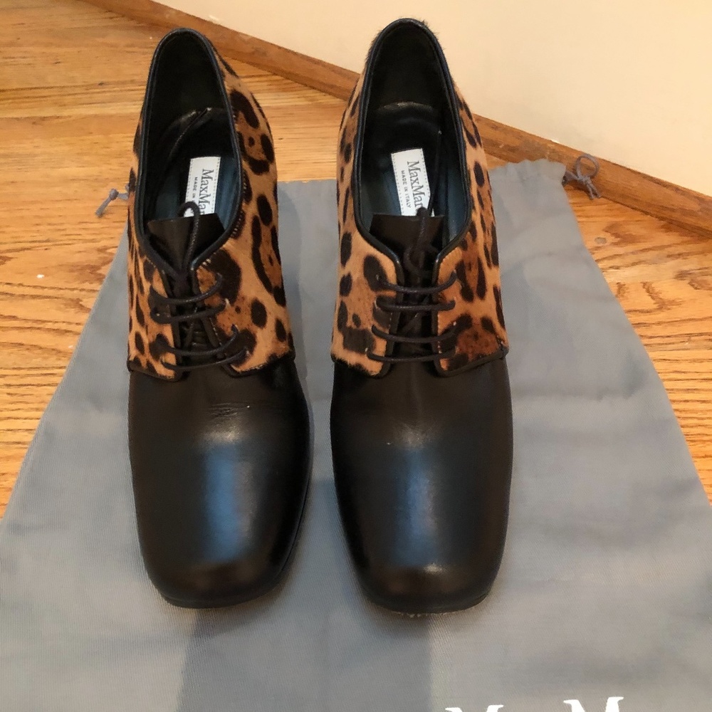MaxMara Black and Calf Hair / Leopard Print Shoes